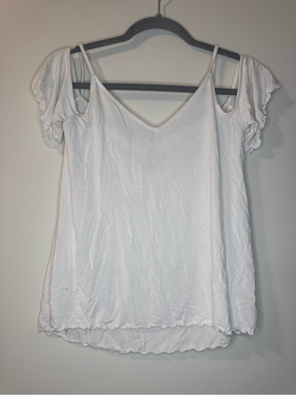 Aerie Soft & Sexy White Flutter Sleeve Layered Top Womens M AEO